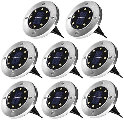 WZTO Solar Garden Lights Upgrade 8 LED Garden Light Waterproof IP55 Stainless Steel Dark Sensing Landscape Lights for Lawn Pathway Yard Driveway Patio