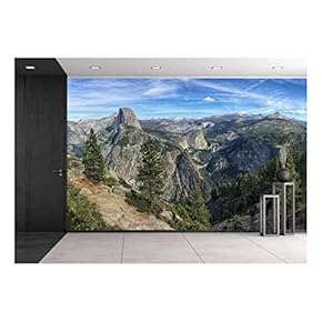 Mountain Top View with Forest and Cloudy Sky - Removable Wall Mural | Self-Adhesive Large Wallpaper - 66x96 inches