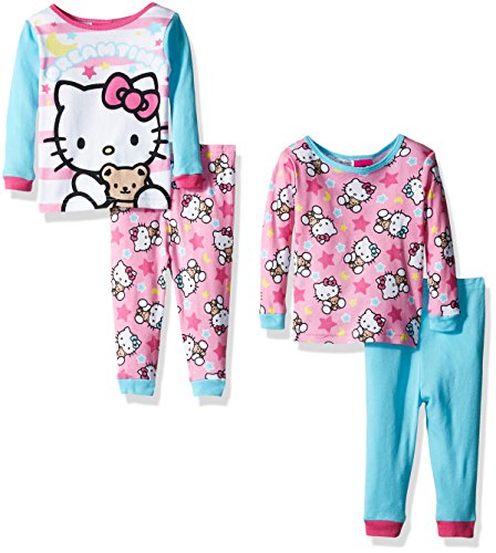 Hello Kitty Girls' 4-Piece Cotton Pajama Set, Pink, 24 Months