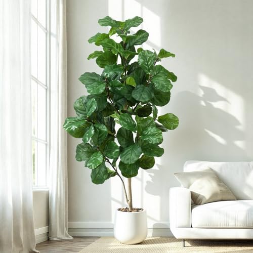 Keeplush Artificial Fiddle Leaf Fig Tree 6ft Faux Fiddle Leaf Fig Tree with White Tall Pot