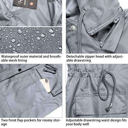 URRU Women's Waterproof Outdoor Raincoat Lightweight Rain Jacket Active Hooded Windbreaker Trench Coat Grey M - Thumbnail 6