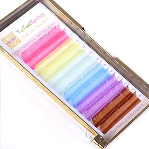 0.07 14mm Pastel Rainbow Eyelashes 6 colors (Light red yellow green blue purple brown) Individual Colourful Eyelash Extensions