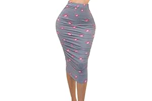 Vivicastle Women's USA Ruched Frill Ruffle High Waist Pencil Mid-Calf Skirt