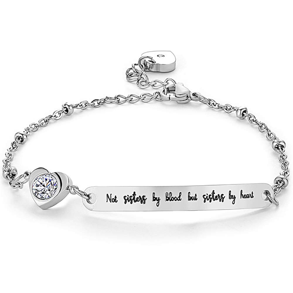 Gleamart Not Sisters by Blood But Sisters by Heart by Heart Inspirational Bracelet Adjustable Bangle Gift for Women 02