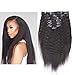 Anrosa Yaki Kinky Straight Clip in Extensions Real Remy Human Hair Kinky Clip ins Natural Black Hair Color 1B for African American Thick 120 Gram 18 Inch