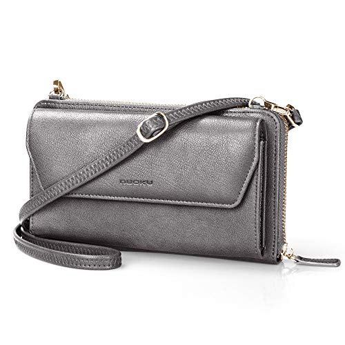nuoku Womens RFID Wallet Purse Wristlet Crossbody Clutch with Zip Around 2 Strap (Gray) โ image 1
