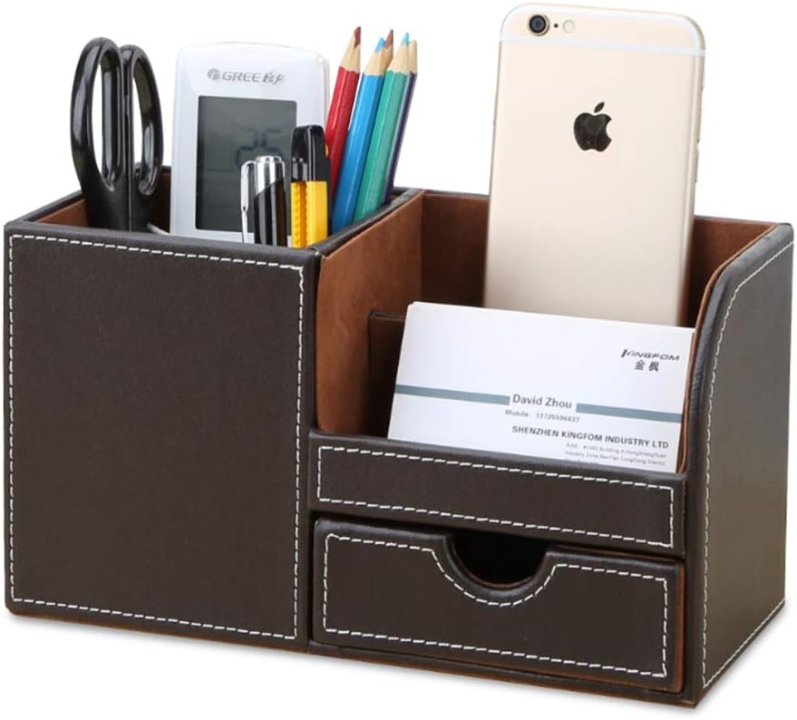 KINGFOM Desk Organiser Tidy Caddy Leather Pen Pencil Pots Holder