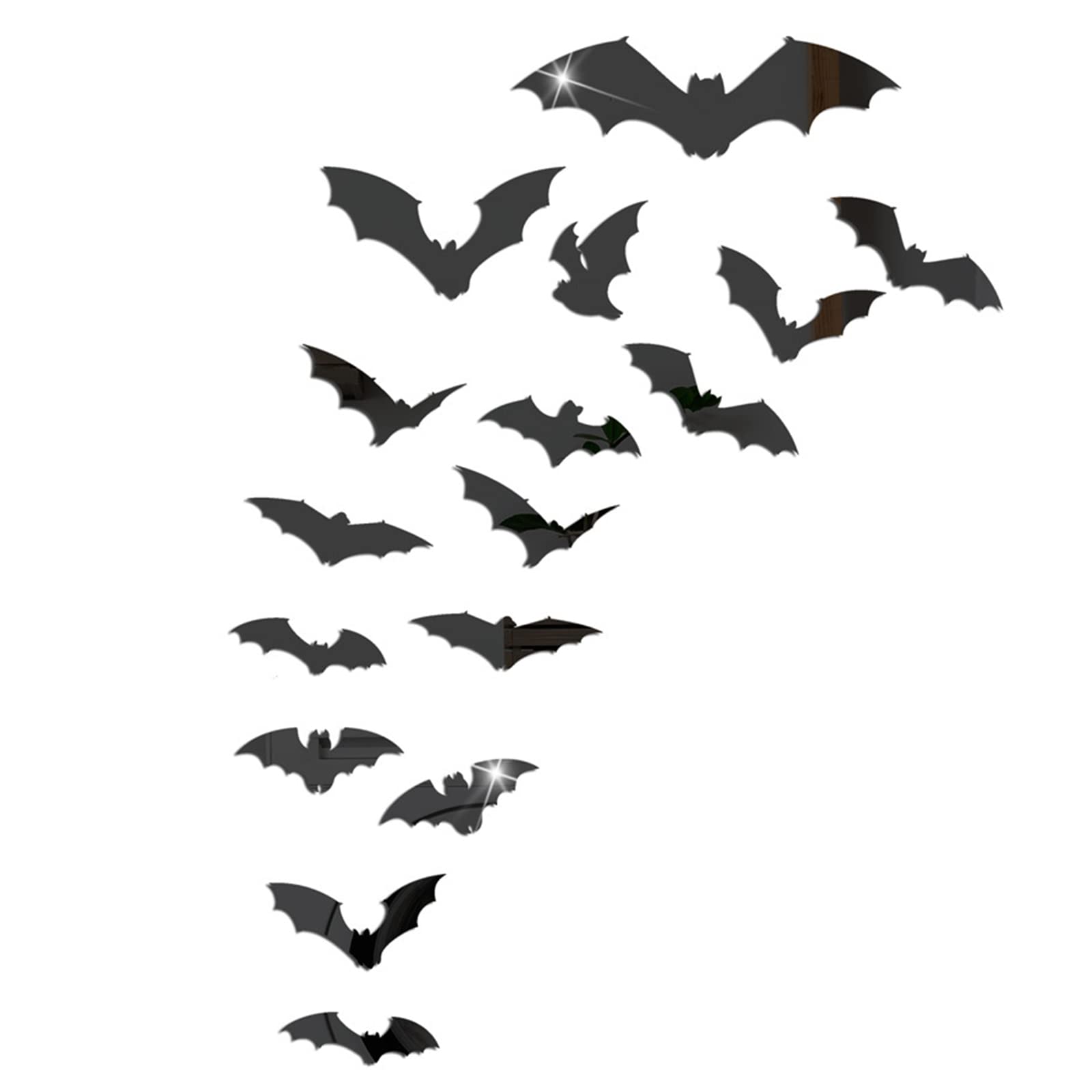 CREATCABIN Halloween Bat Stickers Mirror Wall Stickers Black Acrylic Waterproof Spooky Scary Bats Decals 3D DIY Door Home Window Decor Halloween Party Supplies (Style 10, 16pcs)