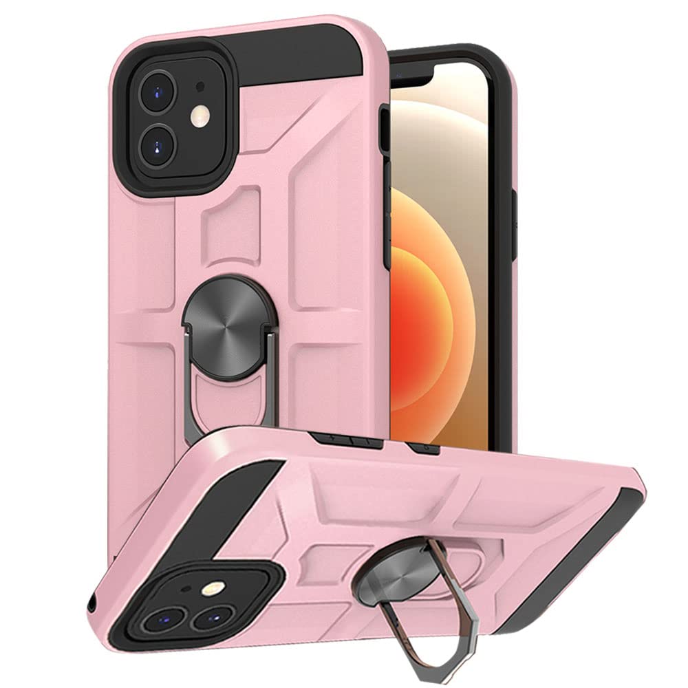Cuoqing iPhone 12 Case，iPhone 12 Pro Case, Silicone Shockproof Hard Protective Phone Cases Cover With Ring Stand for iPhone 12/iPhone 12 pro,Rose Gold