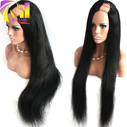 RJ HAIR Brazilian Straight U Part Wigs Middle Part Virgin Hair U Part Human Hair Wigs For Black Women (14inch)