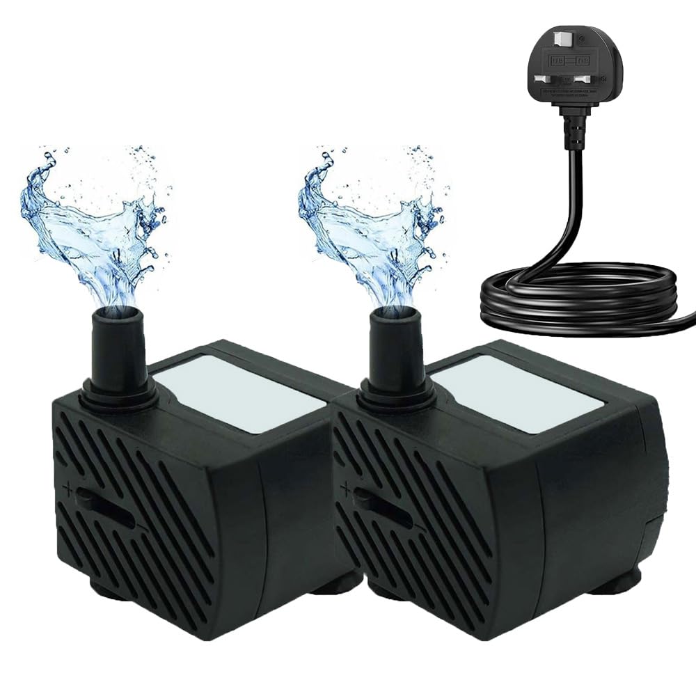 GERUI 2Pcs Small Water Feature Pump, Small Submersible Water Pump 180L/H, 3W, Maximum Height of 0.55 m, Adjustable Ultra Silent for Fish Tank, Pond, Pet Fountain, Aquarium, Hydroponics