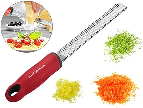KinGHonor Zester Grater with Sharp Stainless Steel Blade ,Safety Cover ,Ergonomic Handle +Cleaning Brush ,Lemon Zester &amp; Cheese Grater - Dishwasher Safe