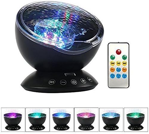 Projector Night Light Remote Control Ocean Wave Lamp Remote Control 7 Color Modes with Built-in Music Player for Kids Adults Bedroom Living Room.