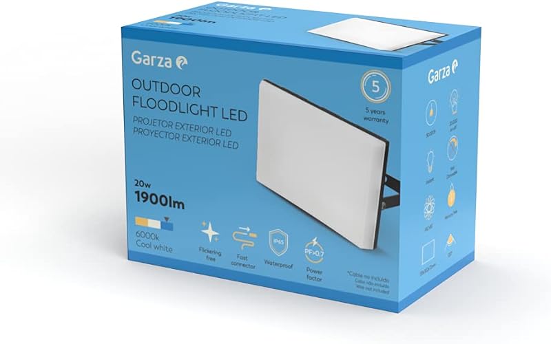 - Projector LED Design para iluminação exterior, 20 W, Luz Fria 6000 K, Impermeável IP65, 1900 lm, Branco,