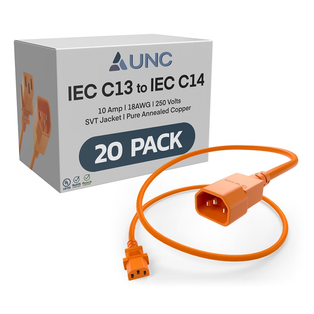 20 Pack UNC 4ft PDU Power Cable C13 to C14 10Amp