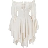 Geehora Women's Renaissance Pirate Dress Off Shoulder Bell Sleeve Fairy Dress Corset Waist High Low Hem for Cosplay Festival