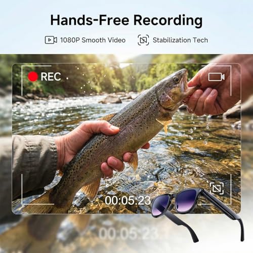 AI Smart Glasses with Camera, 8MP HD Bluetooth Camera Glasses, 1080P Video Recording Sunglasses for Women Men, Real Time Translation, Voice Assistant, Open-Ear Audio for Travel, Work Vlog (3 lenses)