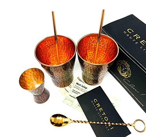Cretoni Copperlin Antik gehämmerter Moscow Mule Handcrafted 473 ml Classic Cups Set of 2 with Bonus 2 Copper Straws… – Bild 3