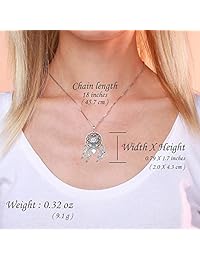 Dream Catcher Necklace for Women, Owl Sterling Silver Pendant with Feather and Cubic Zirconia, Oxidized Technology Special Effect - Lucky Amulet Jewelry Gift Ideas