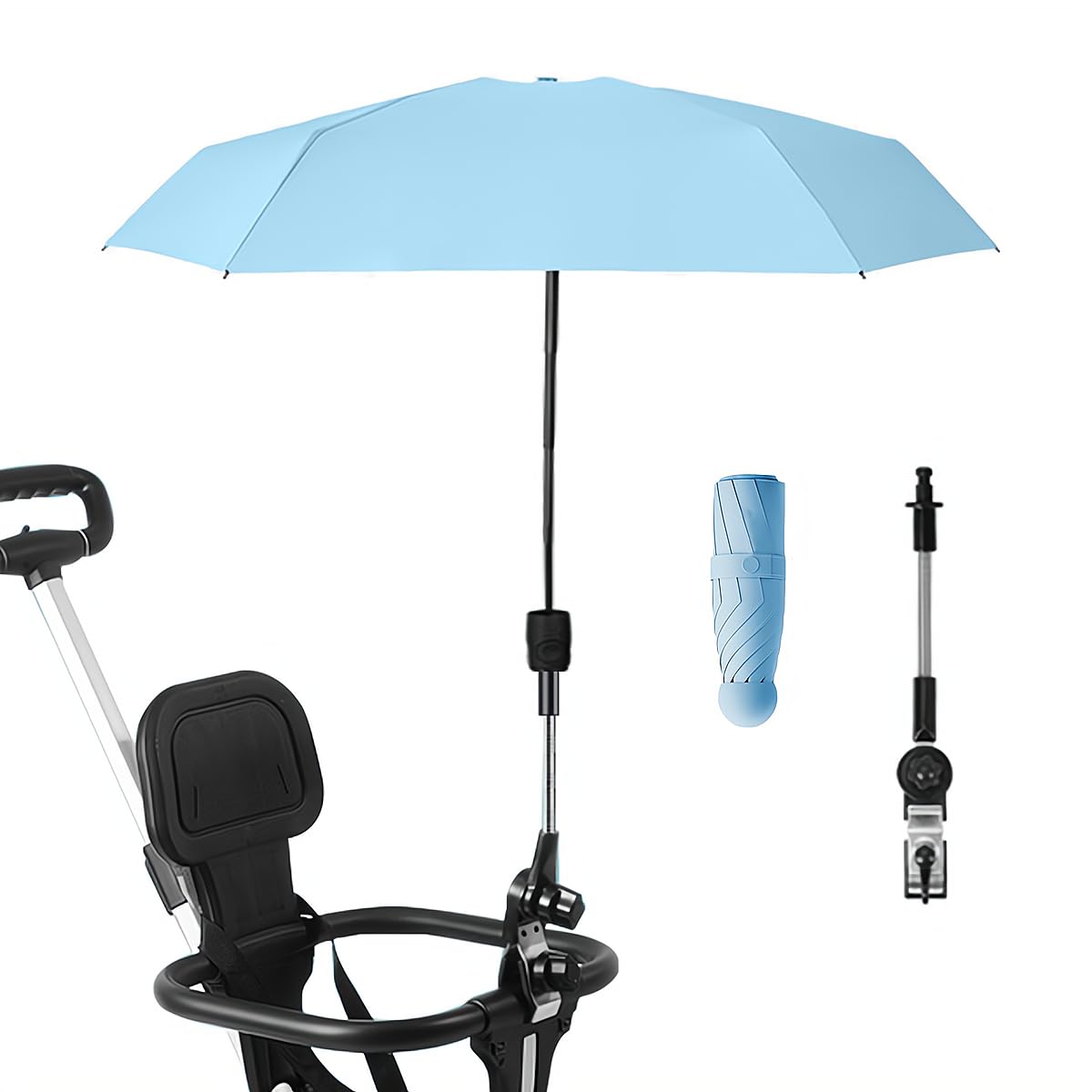 Nakazawa Baby Pram Parasol Umbrella for UV Sun Protection Handle Included - Pram Umbrella,Adjustable steering,Compact and light-light blue