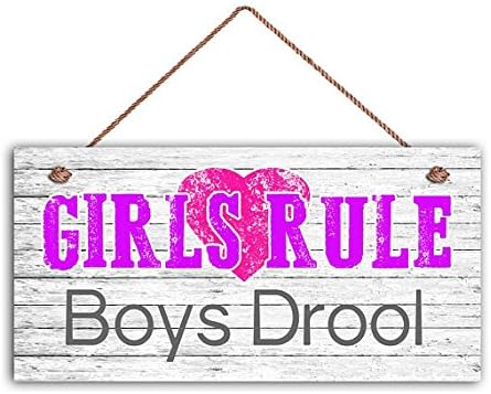 GIRLS RULE Boys Drool Sign, GIRL'S Room Sign, Girl's Room Decor, Girl's Door Sign, 5" x 10" Sign, Room Plaque, Birthday Gift Wooden Sign.