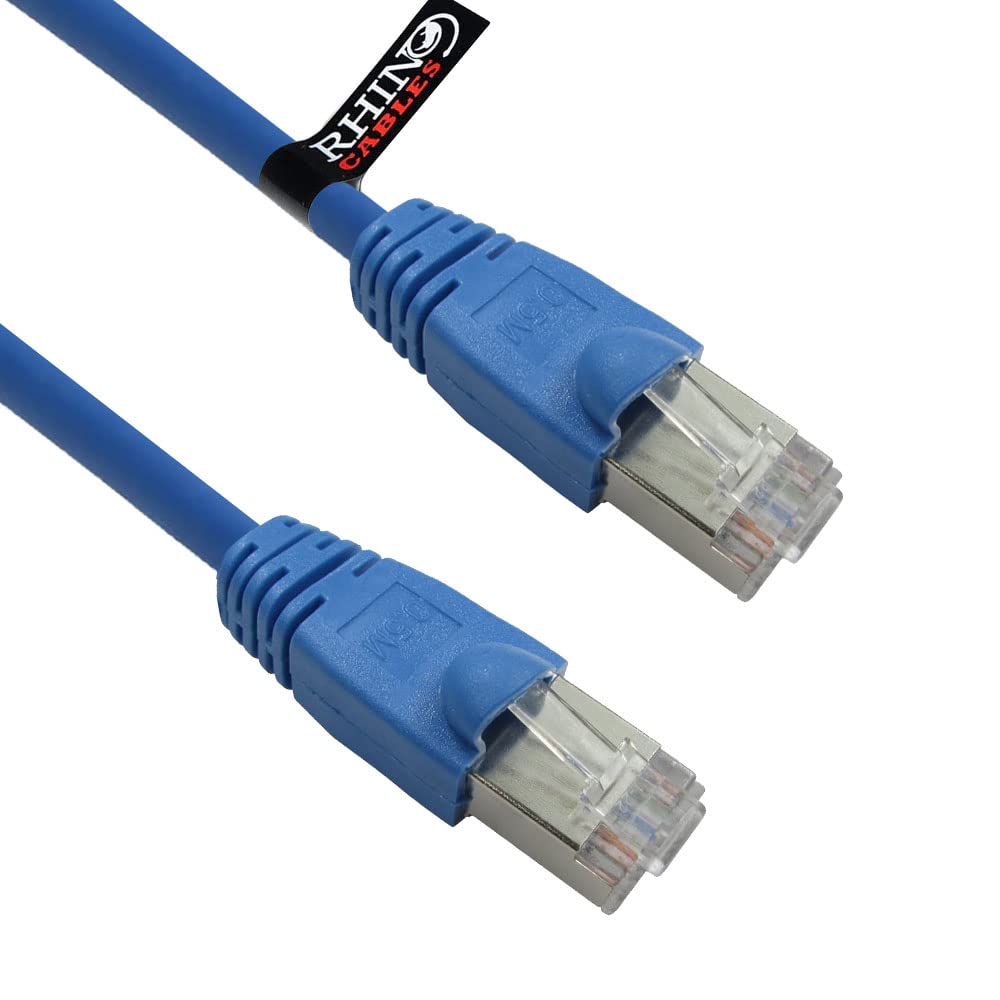 rhinocables CAT6 Full Copper Ethernet Cable – Long Shielded RJ45 Patch Lead for Reliable Gigabit Internet, LAN, Smart TV, Console & Office Devices | PoE-Ready Network Wire (Blue, 20m)