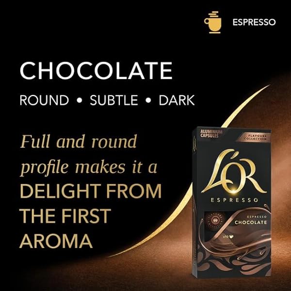 L’OR ESPRESSO CAPSULES, 10 COUNT CHOCOLATE, SINGLE-SERVE ALUMINUM COFFEE CAPSULES COMPATIBLE WITH THE L’OR BARISTA SYSTEM & *NESPRESSO ORIGINAL MACHINES, 10 COUNT (PACK OF 10)