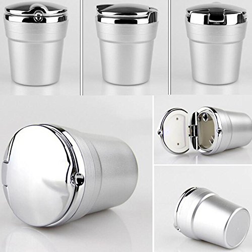 Rumfo Portable Stainless Auto Cigar Ashtray with Blue LED Light Smokeless Stand Cylinder Cup Holder for Cars and Home (Silver)