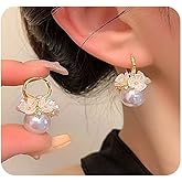 Small Flower Pearl Hoop Earrings for Women CZ Daisy Flower Bead Hoop Dangle Earrings Dainty Floral Ball Huggie Cartilage Earrings Jewelry Accessories