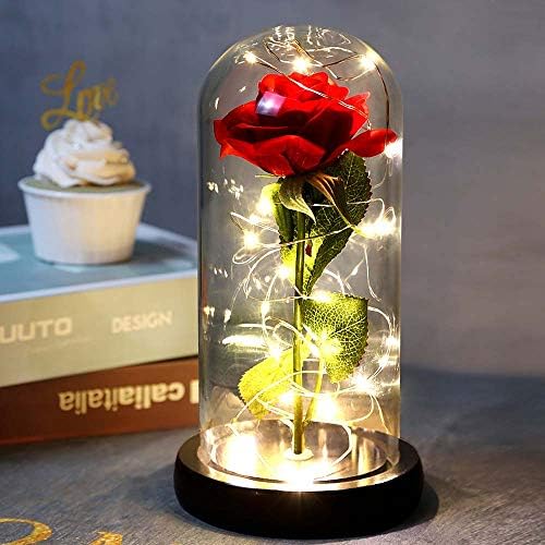 سعر Beauty and The Beast Rose in Glass, Red Artificial Flower Rose Gift