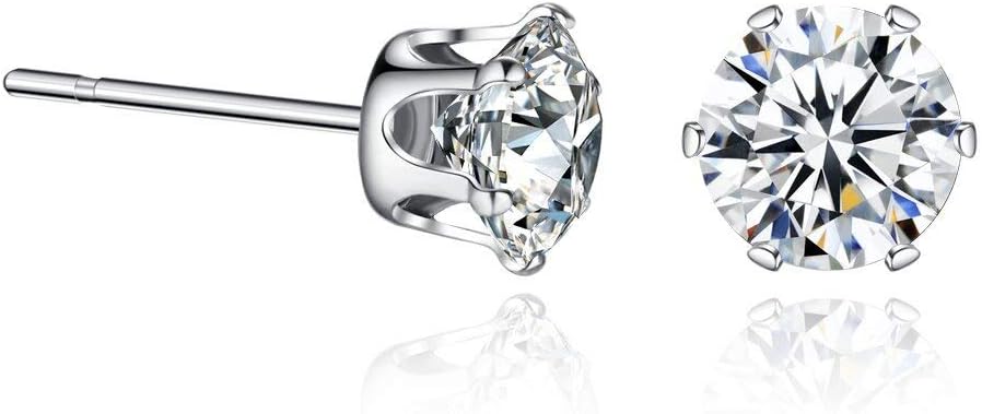 Sterling Silver Cubic Zirconia Stud Earrings Sensitive Ears (3mm,4mm,5mm,6mm,7mm,8mm)