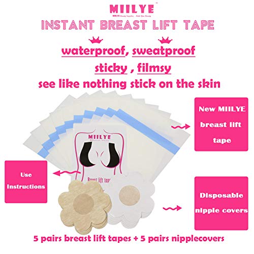 MIILYE Breast Lift Tape+Nipple Covers Concealer Invisible Titty Adhesive Stickers for Cup A B C D DD