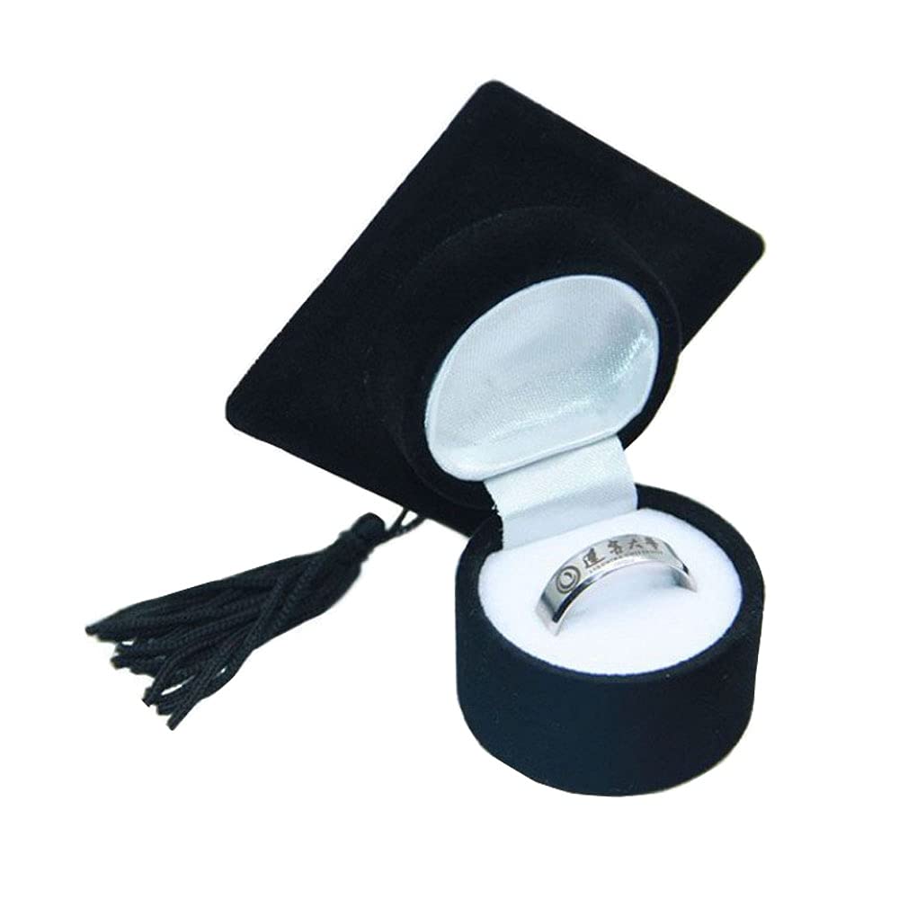 Bachelor's Hat Box Jewelry Ring Holder, Doctor Hat Jewelry Ring Box, Ring Box, Hat Design with Tassels, for Degree, Graduation Ceremony, Wedding, Birthday, Holiday(Black)