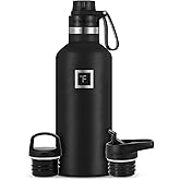 IRON °FLASK Camping & Hiking Hydration Flask with Spout, BPA-Free Insulated Stainless Steel Sports Water Bottle - 32 oz Midnight Black