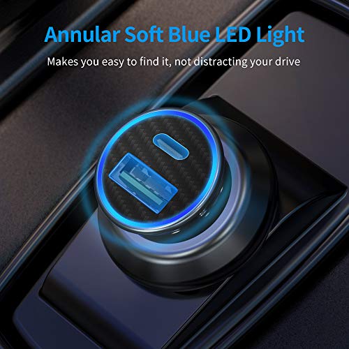 Cluvox USB C Fast Car Charger, 25W PD&QC 3.0 Dual Port Compatible for