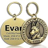 FunTags Bronze Breeds Customized Dog Head 3D Effect Dog ID Tag,High-Relief Copper Dog Tag,Personalized Stainless Steel Front&Back Laser Engraving Dog Name Tag,German Shepherd Tag