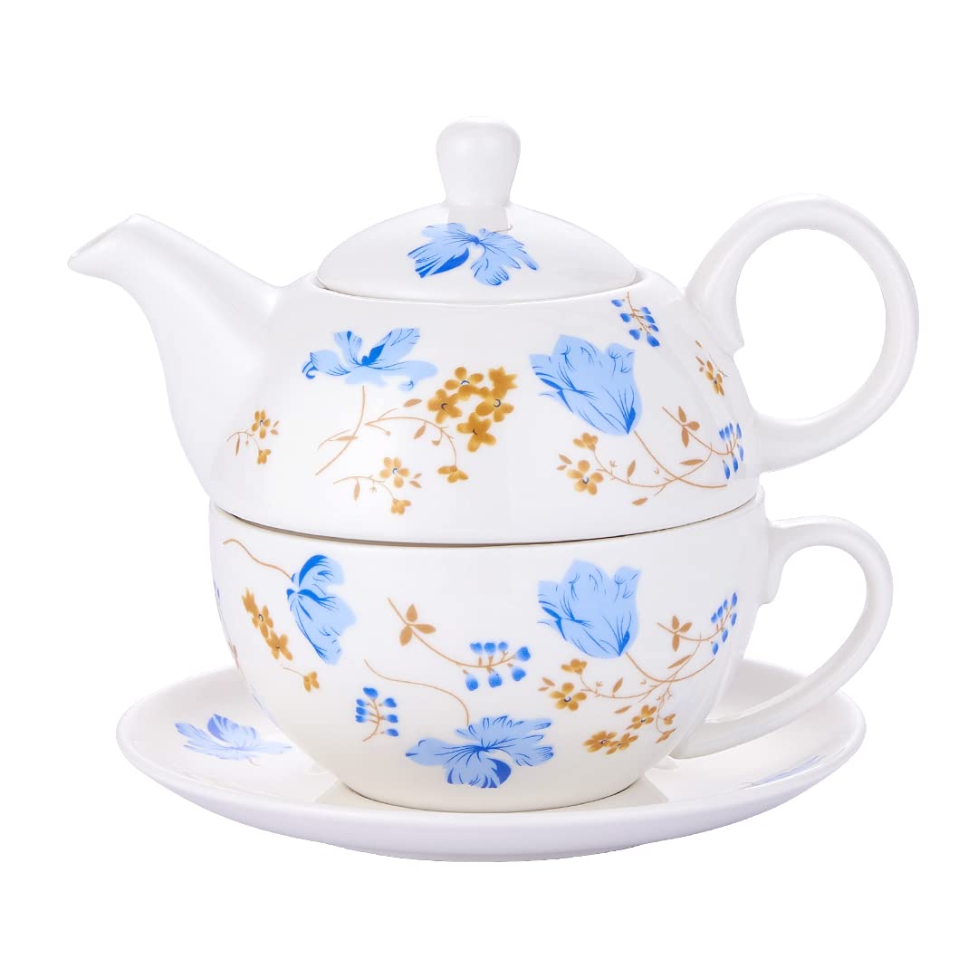 CHILDIKE Porcelain Tea for One, Floral Teapot and Cup Set, Orchids