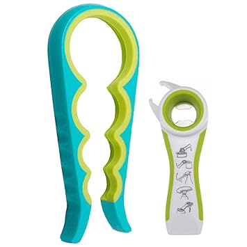 MUIXtrade 2 Stück Deckelöffner, 5 in 1 Multi-Funktions Dosenöffner, Flaschenöffner Küchenhelfer mit Rutschfestem Griff für Se