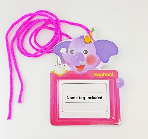 Cute Animal Character Kids Name Badge Holder Set with Lanyard Necklace Inserted Name Tag (50 pack, Elephant)