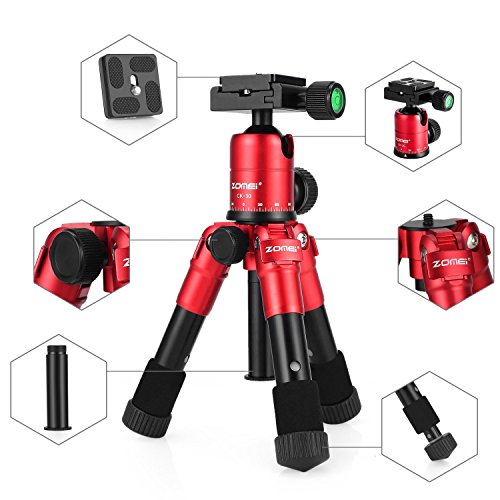 ZOMEI Trepied Smartphone Pied Appareil Photo avec 360 Degrés Tête pour Appareil Photo et Smartphone Rouge