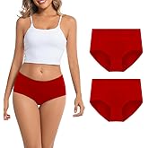 AMZCHPC Women's Cotton Underwear Mid Waisted Brief Style Underpant (2 Pack)
