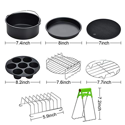 8 inch Air Fryer Accessories for Gowise USA Cozyna Airfryer XL 5.3QT - 5.8QT, Deluxe Deep Fryer Accessories Set of 8/12 (8)