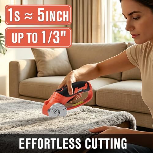 Cordless Electric Scissors 4V Rechargeable Cardboard Cutter with 4 SK5 Blades, 2000mAh Battery, LED Light, Electric Box Cutter 1/3” Cutting Capacity Power Cutter for Fabric Carpet Leather DIY - Orange