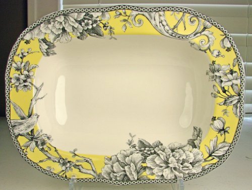 222 Fifth Adelaide Yellow Gray & White Open Vegetable Serving Bowl