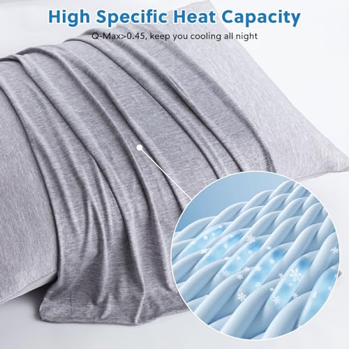 HOMFINE Cool Pillow Cases Pack of 2, Japanese Cooling Fibre Q-Max 0.45, Breathable Soft Pillow Protector with Hidden Zip, Grey 50 x 75 cm