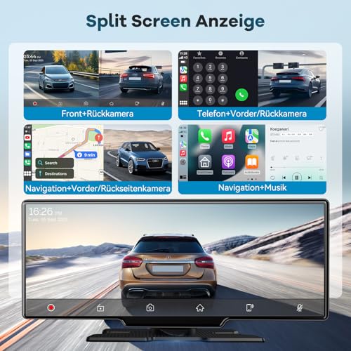11 Inch for Apple Carplay Display & Android Car Display: Car Play Display with GPS Navigation 4K Dash Cam Reversing Camera Bluetooth Siri Voice Control IPS Touchscreen Mirror Link AUX FM 64G TF