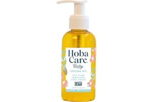 HobaCare Jojoba Baby Oil with Pump Dispenser – 100% Pure Natural Unrefined Unscented Cold-Pressed Jojoba Oil for Baby Hair, Infant Skin, Cradle Care & Body Moisture (4.22 fl oz)