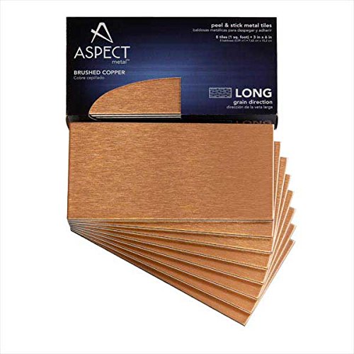 Aspect Peel and Stick Backsplash 3in x 6in Brushed Copper Long Grain Metal Tile for Kitchen and Bathrooms (8-pack) - Thumbnail 5