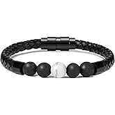 mingkejw Lava Stone Urn Bracelet for Ashes Cremation Jewelry for Women Men Genuine Leather Memorial Rope Cuff Bangle Braided Bracelets Keepsake Jewelry for Loved Ones with Fill Tool 22cm