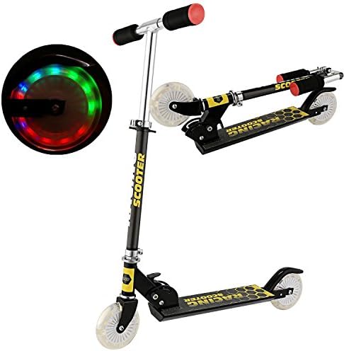 Kaluo Kids Foldable Adjustable Height Scooter 2-Wheel Mini Push Kick Scooter with LED Light Up Wheels Age from 4 to 10 (US STOCK) (Black 3)